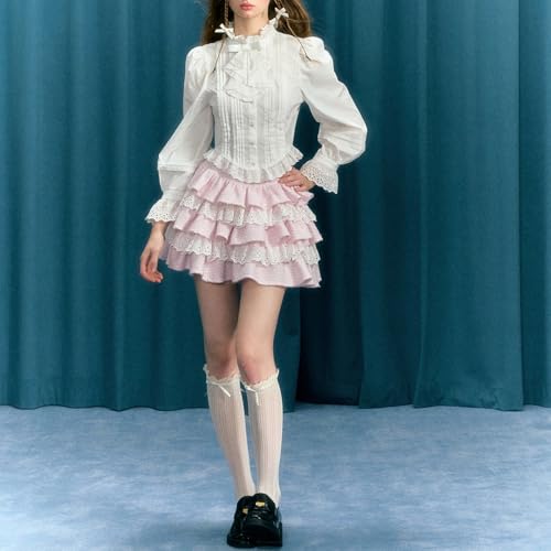 Lolita Kawaii Skirt Women Teen Girl Sweet Cute Ruffle Layered Mini Skirt Y2K High Waist Lace Cake Skirts3