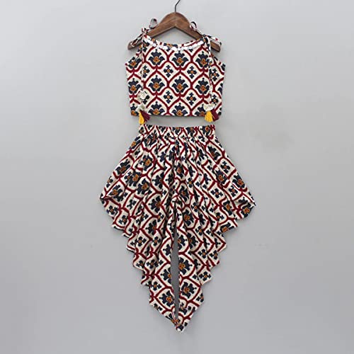 Image of Prawah Kids Girl's Rayon Patola Printed Crop Top With Patiyala Dhoti Set