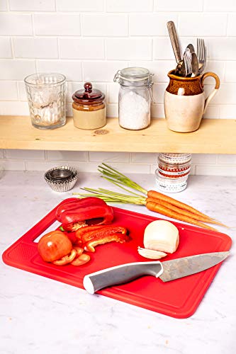 4-In-1 Defrosting Tray For Frozen Meat With Cutting Board, Knife Sharpener & Garlic Grater - Thawing Tray & Non-Slip Red Cutting Boards By Elikai #TOP6