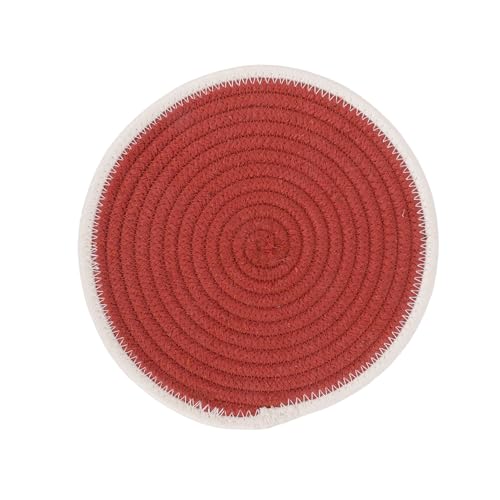 Image of DENOVA Cotton Rope Trivet for Hot Pots and Pans - Heat Resistant Table Mat, Rustic Kitchen & Dining Protection, Pack of 3 (Rust & Cream Edge Line, 23cm)
