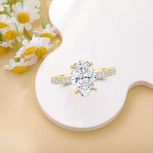 10K 14K 18K Solid Gold Moissanite Engagement Ring for Women, 1-3 Carat Center Oval Cut Moissanite Wedding Ring Engraved Name Jewelry Gift(10K Real Gold)4
