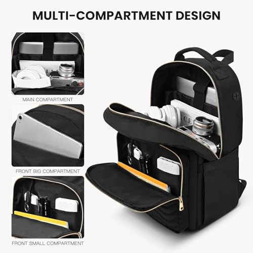 Travel Laptop Backpack for women, Work Backpack Woman with USB Charging Port, Water Resistant College Backpack, Stylish Quilted Girls Back Pack Casual Daypack for 15.6 Inch Laptop, Black3