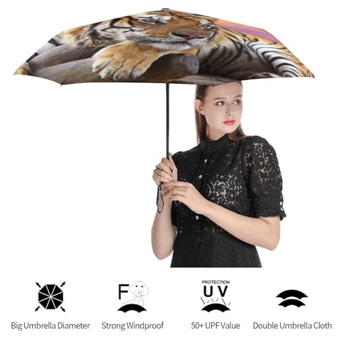 Parapluie automatique compact et robuste imprimé vagues du coucher de soleil