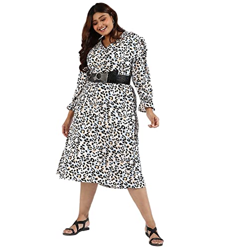 Image of Instafab Plus Women's Multicolour Printed Midi Length Short Sleeve Regular Fit Wrap Dress for Casual Wear | Modern Clothing Dress Crafted with Comfort Fit for Everyday Wear, 3XL