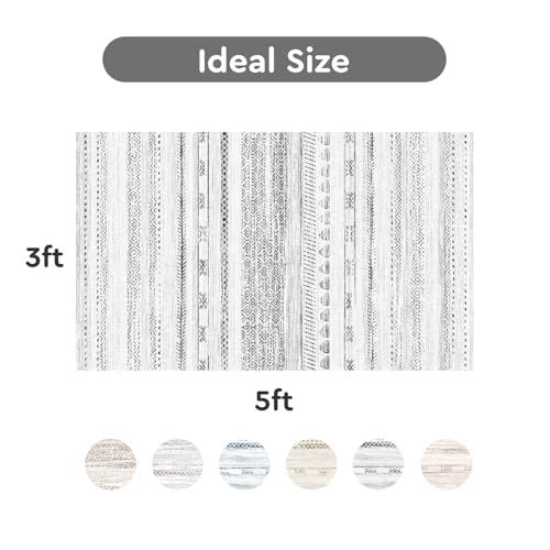 3x5 Area Rug Machine Washable Non Slip Rug Distressed Neutral Moroccan Boho Rug Ultra Soft Indoor Rugs for Bedroom Living Room Entryway Kitchen Foyer Bedside, Black