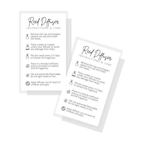 Reed Diffuser Instruction Cards | 50 Pack | 2x3.5” in Business Card | Diffuser Supplies | White and Black Design