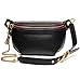 Women Chain Strap Cross-body Bags Genuine Leather Waist Bag with Zipper Closure for Daily (Black)