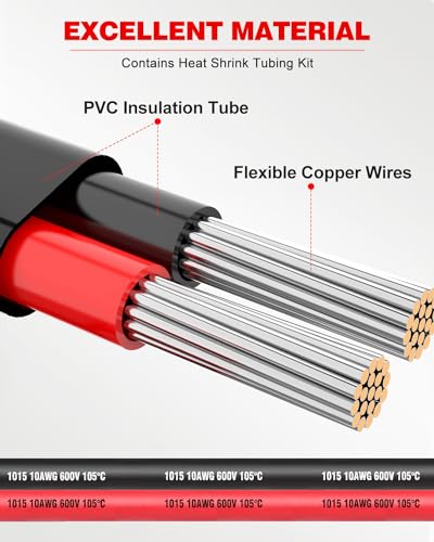 NAOEVO 10 Gauge Wire 2 Conductor Electrical Wire, 10 AWG Stranded PVC Cord, 12V Low Voltage/Tinned Copper/Flexible Cable for Automotive Wiring, Lamp Cord, Marine Cable (100FT)