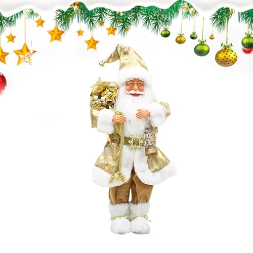 Figura de Papá Noel de pie, decoración dorada de Papá Noel, figura tradicional de Papá Noel de pie para escritorio, ventana, chimenea