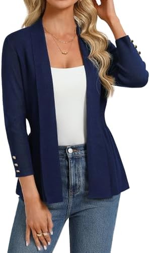 GRACE KARIN Damen Strickjacke 3/4 Ärmel Elegante Langarm Cardigan Blazer | elegante, Lässiger, Vorne Offen, 3/4 Ärmel, blazer, Leichte, schmale Passform