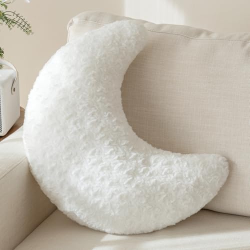 Image of Moon Pillow, Decorative Throw Pillow with Soft Plush for Couch Bed, Cozy Moon Decorative Pillows for Bedroom Living Room, Home Décor Comfort Gift (White, 14.9 Inches)