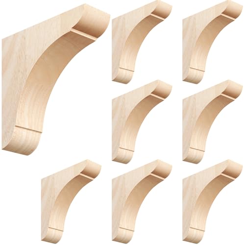 Image of Vercraft 8 Pcs Wood Corbels Wooden Shelf Brackets, Unfinished Paintable Bracket with Hanging Hook for Doorway Countertop Kitchen Cabinet Book Shelves, Rubber Wood (10 x 10 x 1.75 Inches)