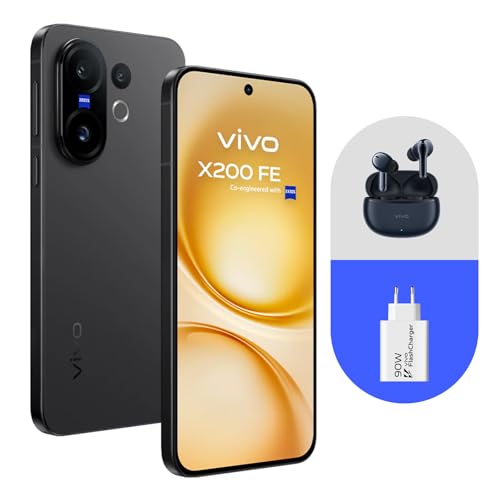 Image of VIVO X200 FE 5G Smartphone 12 GB 512 GB, ZEISS Professional Camera 50 MP with AI, Mediatek Dimensity 9300+,6500 mAh, LTPO 6.31 inch 120Hz, IP69, Android 15 (with TWS 3e Earphones & 90W Charger), Black