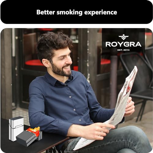 roygra Cigarette Case, Brushed Aluminum Magnetic 20 Capacity - 2 Pack (Gray+Silver, 85mm King Size)