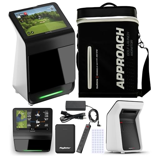 Garmin Approach R50 Premium Golf Launch Monitor & Simulator Bundle - Ball & Club Metrics, Built-in 10” Color Display with Case, Surge Protector, PlayBetter Portable Charger & More
