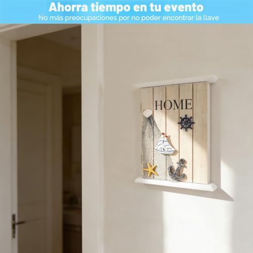 Miniatura 5 de Xrvrile Caja Para Llaves Madera, Portallaves De Pared, Caja De Llaves Madera Con 6 Ganchos Metálicos Porta Llaves Entrada Casa, Organizador De Llaves, Estilo Marinero Mediterráneo Decoración