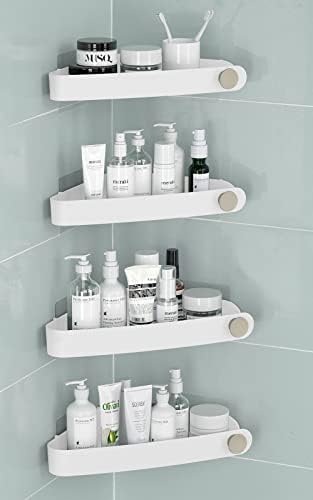 Corner Shower Caddy, Bathroom Corner Shelf, Shower Shelf for Bathroom Storage, Shower Organiser with Adhesive Stickers for Bathroom & Kitchen, White