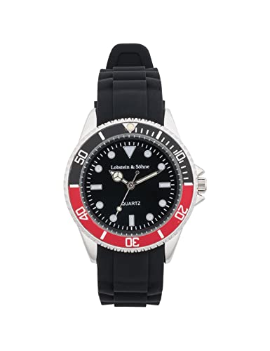 Lobstein & Söhne® Armbanduhr 12-Stunden Analog-Ziffernblatt, Wasserdicht bis 3 ATM, Verstellbarer Verschluss, inkl. Batterie und Verpackung, für Mode und Freizeit (Konstantin - schwarz/rot)