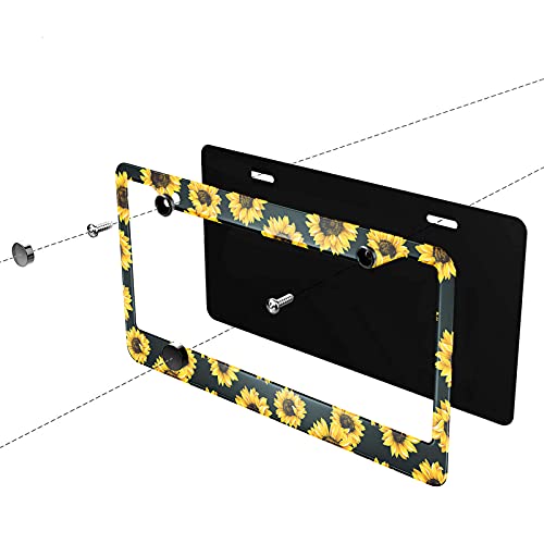 Swono Sunflowers Yellow License Plate Frame Beautiful Sunflowers Pattern License Plate Cover Aluminum Metal License Plate Holder Frame For Women Men Auto Decoration For Us Car/Truck #TOP2