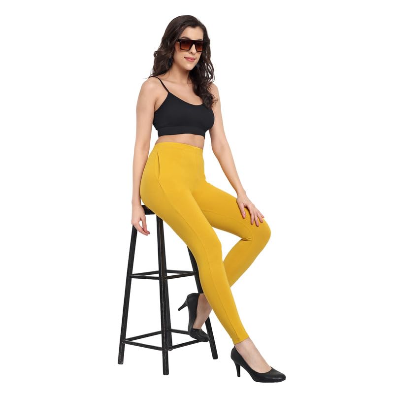 Image of ONE SKY Women Full Length Leggings | Cotton Modal Spandex Blend | High Waist Stretchable & Bio-Washed Fabric | Colour-Lock Technology | Comfortable Leggings for Women