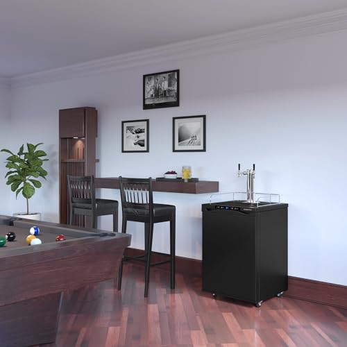 EdgeStar KC3000SSTWIN Full Size Dual Tap Kegerator with Digital Display - Black and Stainless Steel on Fridge.com