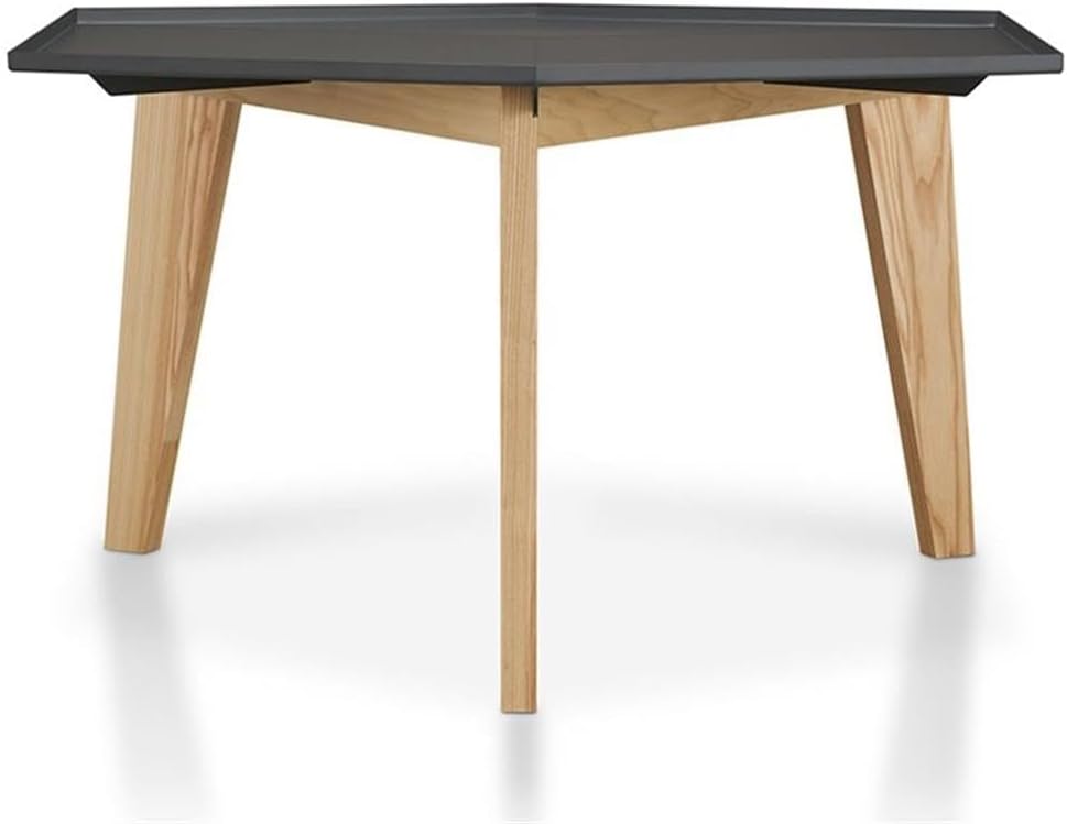 BOWERY HILL Modern Chic Coffee Table, 31.6"x31.6"x18.5", Steel and Solid Wood, Gray Tray-Top Finish, Hexagonal Geometric Design, Natural Tone Tapered Legs, Living Room Table