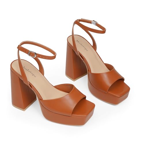Image of Modatope Platform Heels for Women Platform Sandals Womens Chunky Heel Open Toe Pumps Ankle Strap Womens Wedding Party Pumps Shoes