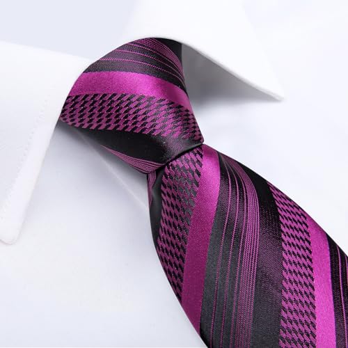 Image of DiBanGu Mens Tie Silk Plaid Striped Necktie and Pocket Square Cufflinks Tie Clip Set with Gift Box Formal Wedding Party