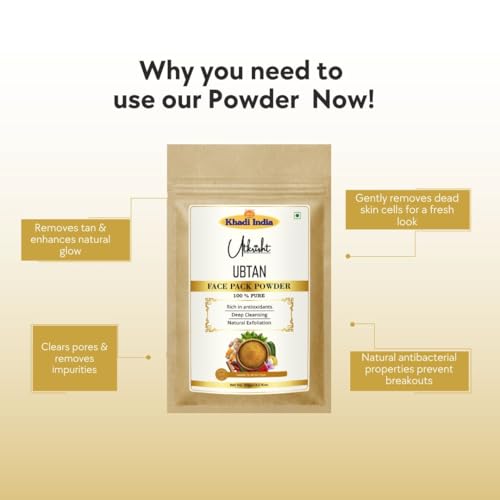 Image of Khadi Ubtan Face Pack Powder 100g | For Breakouts, Tanning & Glowing Skin | With Turmeric, Besan, Rose Water & Sandalwood Powder | Removes Dirt & Impurities | Face Pack for Men & Women