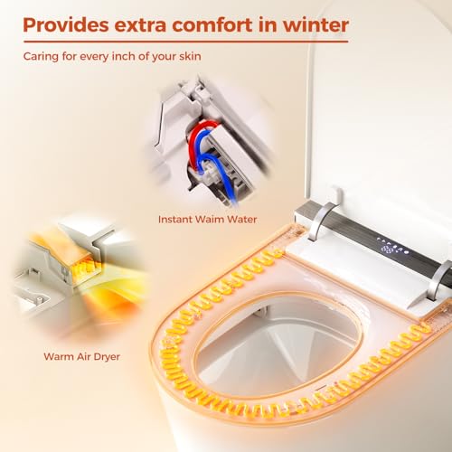 Smart Toilet, One Piece Toilet with Bidet Built in, Modern Tankless Toilet with Heated Toilet Seat, Bidet Warm Water, Dryer, Auto Toilet Flushing, Foot Sensor Operation - Image 4