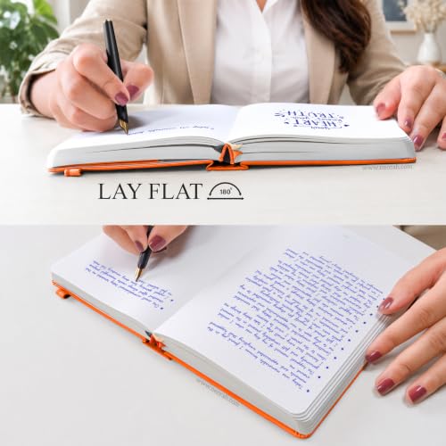 Image of NEORAH -B5 PLAIN| 368 Pages - 110 Gsm | PAGE A DAY JOURNAL (25x17.5 cm)-Hardcover Unruled Notebook |Back Pocket |3 Silk Book Mark - Completely HANDMADE for Journaling,Note Taking- ORANGE
