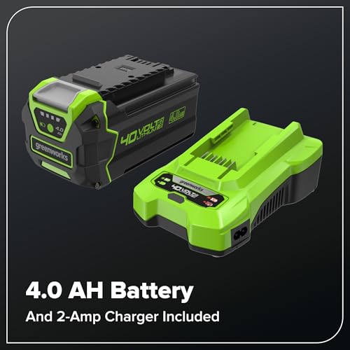Image of Greenworks 40V 12in Brushless Snow Shovel with LED Light, Directional Chute Control, and Enclosed Battery Cover with 4.0Ah Non-USB Battery and 2A Single Port Charger