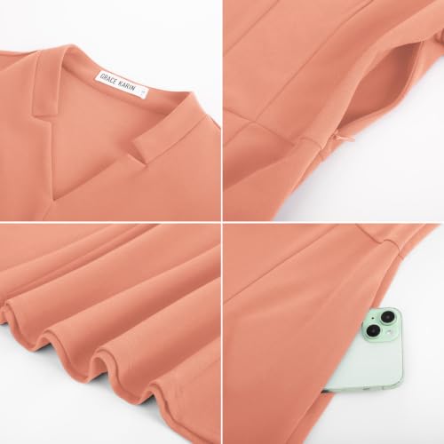 Image of GRACE KARIN Work Dresses for Women 2026,Midi Business Dress,3 /4 Sleeve Classy Fit and Flare Dress with Pocket