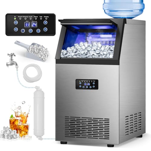 Commercial Ice Maker Machine, 120Lbs/24H with 30Lbs Storage Bin, 40Pcs Ice Cubes 6Mins, 2-Way Add Water Under Counter Freestanding Ice Maker Commercial for Home Bar Office 120Lbs/24 1