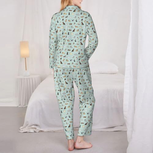 Pyjama imprimé chien pour femme en tissu de nuit doux haut de gamme - 6