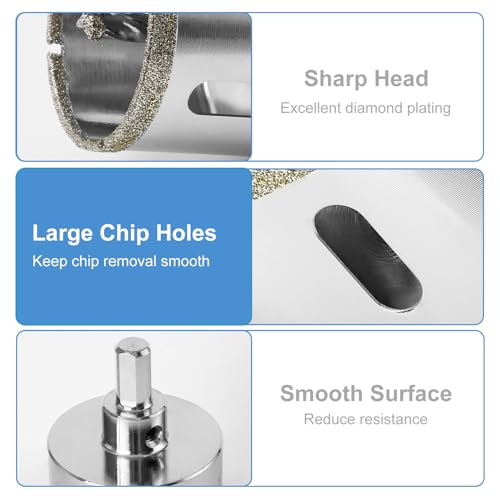 Image of 2-1 /8 inch / 55mm Diamond Hole Saw with Center Drill Bit, Jamiikury Tile Hole Saw Glass Hole Cutter for Ceramic Glass Tile Porcelain Marble