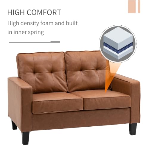 Image of HOMCOM 51 inch Wide Loveseat with Armrest 2-Seater Tufted PU Leather Brown