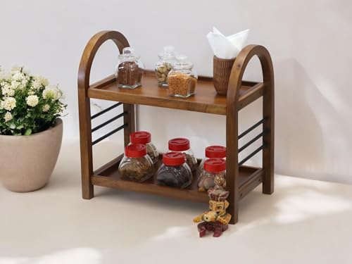 Vesta Homes Wooden Home and Kitchen Organizer Rack/Storage Shelves/Spice Shelf/Organizer for Office, Bedroom | 18 x 10.6 x 18 inches | Mango Wood and Iron | Handcrafted in India by Vesta Homes - Image 4