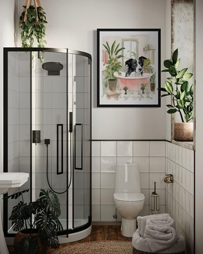 Image of Border Collie in Bathtub Black Framed Wall Art Poster Print, Animal Bathtub Restroom Wall Art Painting for Bathroom Decor Gallery Gallery 30 (Border Collie in Bathtub,10 inch L x 8 inch W, Black Frame)