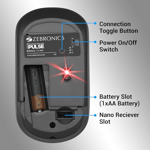 ZEBRONICS Pulse Wireless Mouse, Multi Connectivity, Dual Bluetooth, for Mac, Laptop, Computer, Tablet, 2.4GHz, 1200 DPI, Comfortable & Lightweight (Black) ZEBRONICS Pulse Wireless Mouse, Multi Connectivity, Dual Bluetooth, for Mac, Laptop, Computer, Tablet, 2.4GHz, 1200 DPI, Comfortable & Lightweight (Black)