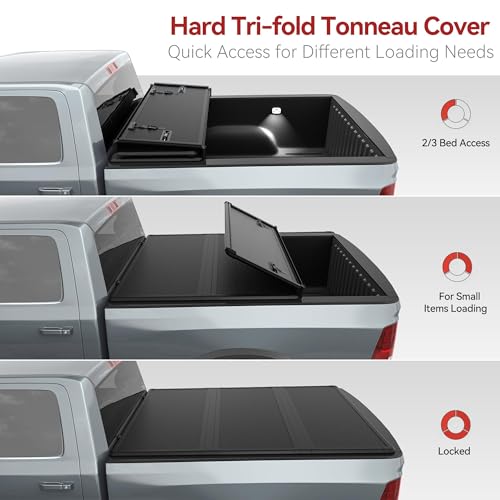 Ledkingdomus MAMUSFLO8C Truck Bed Tonneau Cover Frp Hard Folding Fit For Chevy Silverado/Gmc Sierra 1500 New Body Style 2019-2024 5.8Ft Bed W/O Multi-Flex Tailgate, Enhanced Fiberglass Trifold Style thumb #4