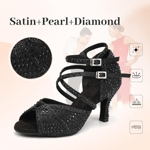 Chaussures de Danse Salsa pour Dames avec Strass Scintillants - 2