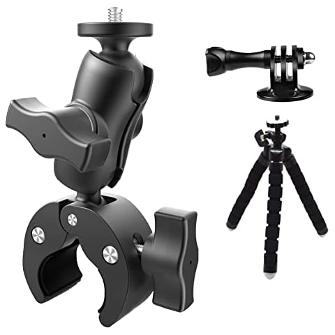 MEKNIC Camera Clamp Mount Holder with Ball Head Mount Hot Shoe Adapter with 1/4" Screw for LCD Monitor,Action Cameras,Mini DV,Flash Light,Studio Backdrop,Bike etc (1/4" Screw +Tripod Adapter Mount) Cover
