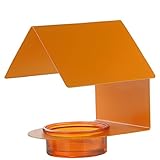 Mosaic Birds Cottage Bird Feeder for Outdoors with Recycled Glass Detachable Bowl and Interior Perch Space, Powder Coated Metal Construction, Orange, 3.4 Oz
