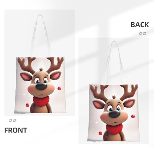 Canvas Tote Bag Aesthetic for Women Cute Xmas Reindeer Shopping Bags Large Tote Shoulder Bag Reusable Grocery Bags Hobo Bags Casual Handbags Cute Cloth Bags Birthday Gifts2