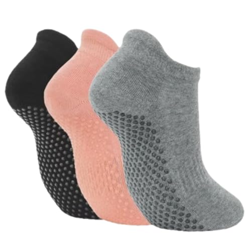 Kit com 3 Meias Antiderrapantes para Yoga, Pilates e Exercícios, Cano Curto