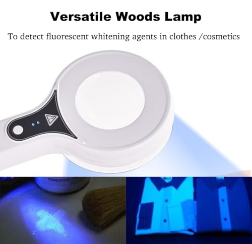 Image of Portable Woods Lamp, Professional Woods Lamp Skin Analyzer, Rechargeable Pet Urine Detector, Built-in 3X Magnifying Mirror for Facial Skin Condition Test, w /Light Shield & Pouch