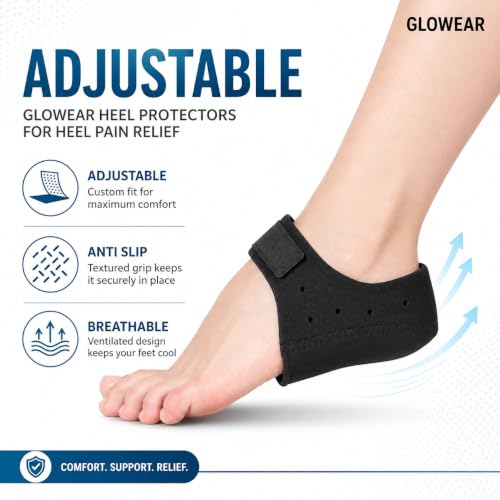 Image of Glowear Silicone Gel Heel Cups for Pain Relief | Plantar Fasciitis, Spur & Achilles Support for Men & Women | Breathable Cushion | Washable & Reusable | Black, Large