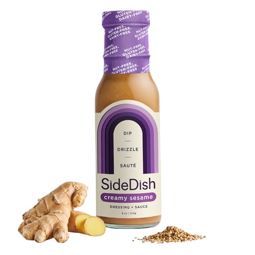 SideDish Creamy Sesame Salad Dressing - Gluten & Dairy Free Sauce & Dip - Creamy Tahini, Tangy Rice Vinegar & Pineapple - No Preservatives or Refined Sugar - Vegan, Paleo, Whole30 Approved - 8 fl oz