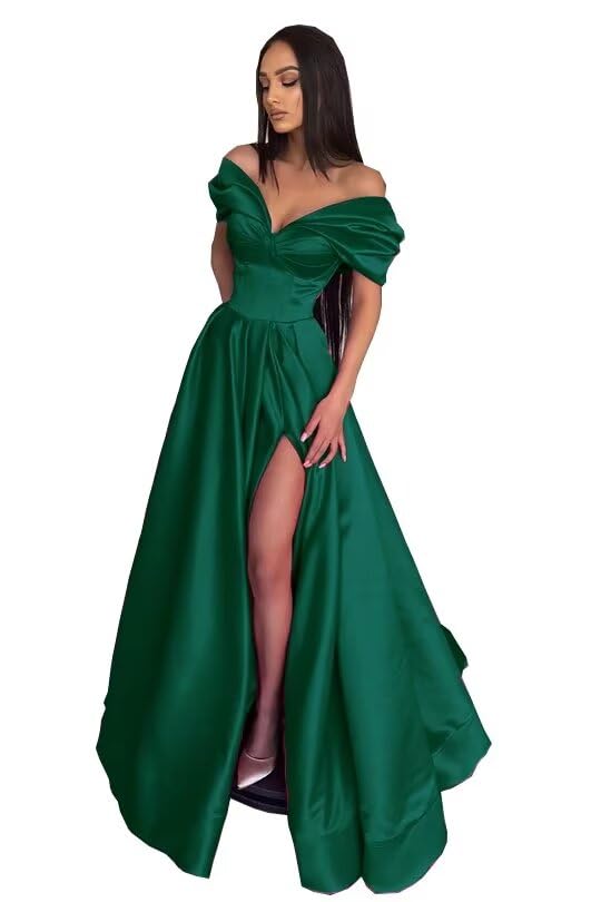 Off Shoulder Prom Dresses 2024 Long Satin Mermaid Formal Evening Party Gowns with Slit4